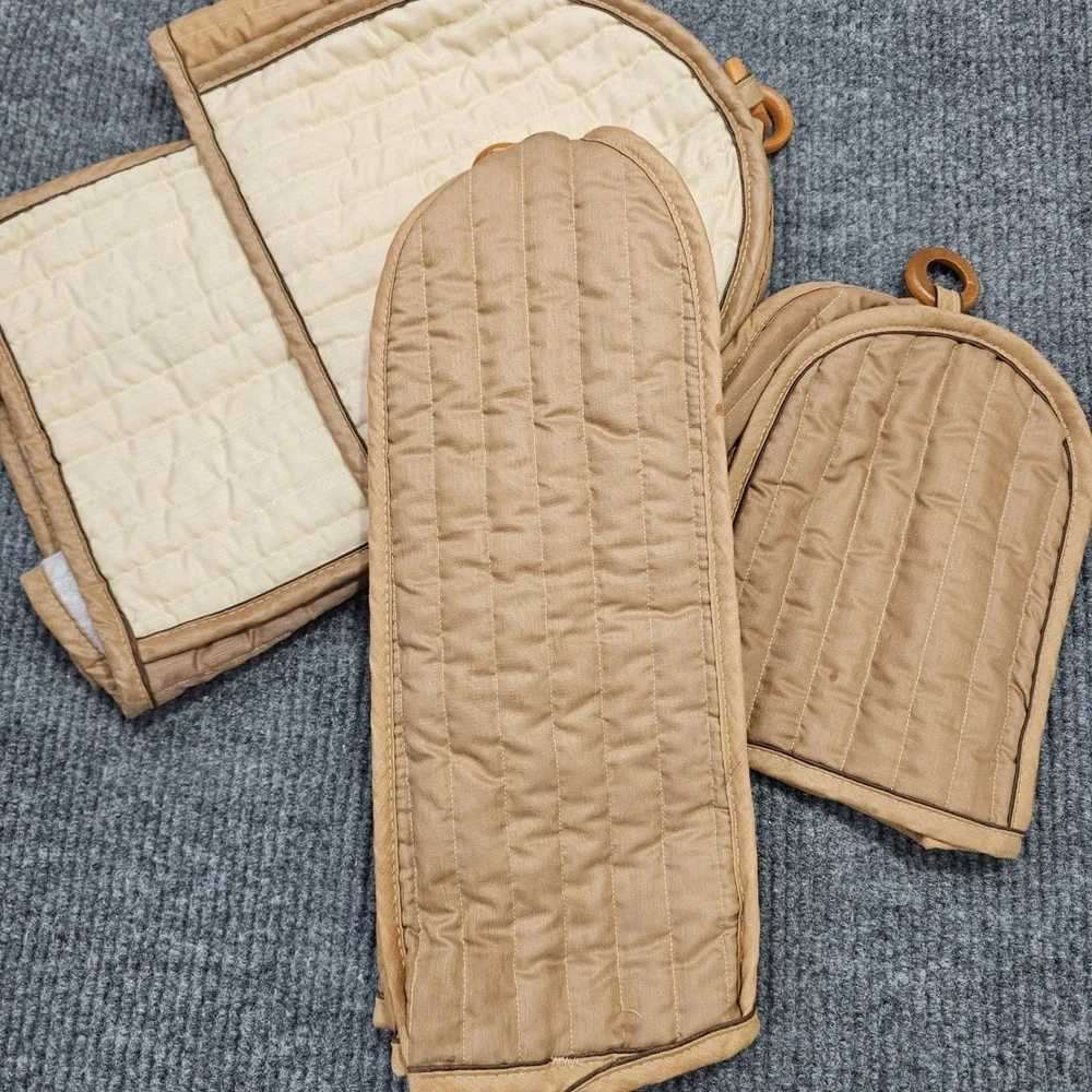 Vintage Appliance Dust Covers Tan Soft Lined Quilted Kitchen Set of 4